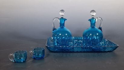 BACCARAT - 15 PIECES LIQUEUR SET in blue...