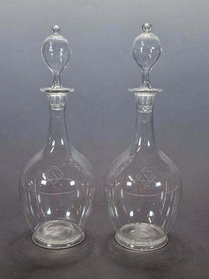 BACCARAT - PAIR OF CARAFES AND THEIR BOTTLE...
