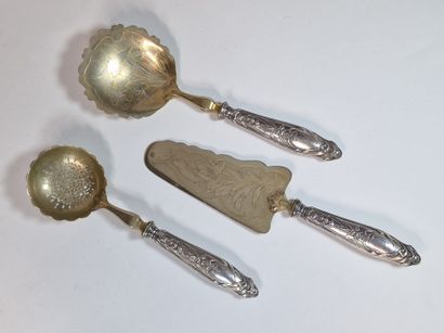 SERVICE A DESSERT 3 PIECES monté argent 950...