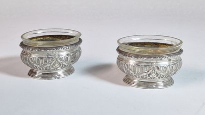 PAIRE DE SALIERES oval silver Minerve 950...