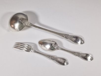 SUITE OF 12 TABLE COUVERTS AND 1 LOUCHE in...