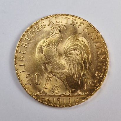 1 PIECE DE 20 FRANCS FRANCAIS OR au Coq Année...