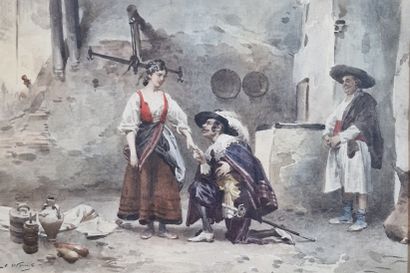 Jules WORMS (1832-1914) 
Suite of 3 gouache-enhanced...