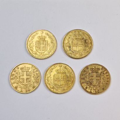 5 PIECE DE 20 LIRES ITALIENNES OR Umberto...