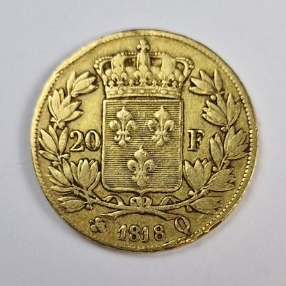 1 PIECE DE 20 FRANCS FRANCAIS OR Louis XVIII,...