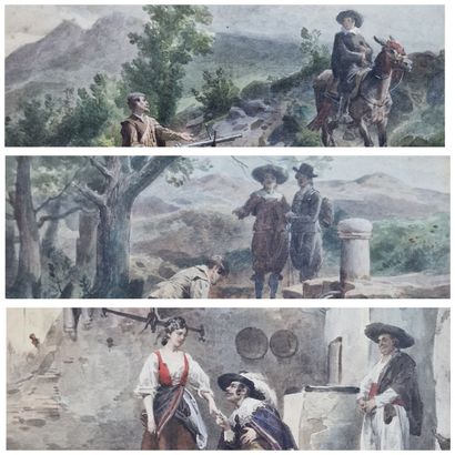 Jules WORMS (1832-1914) 
Suite of 3 gouache-enhanced...