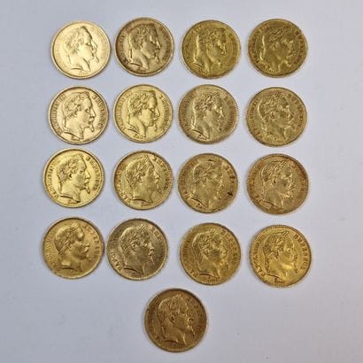 17 PIECES DE 20 FRANCS FRANCAIS OR Napoléon...