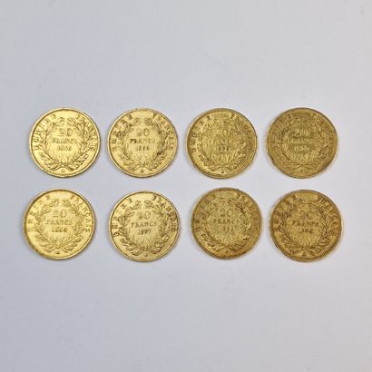 8 PIECES DE 20 FRANCS FRANCAIS OR Napoléon...