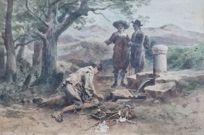 Jules WORMS (1832-1914) 
Suite of 3 gouache-enhanced...