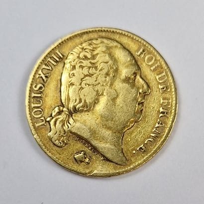 1 PIECE DE 20 FRANCS FRANCAIS OR Louis XVIII,...