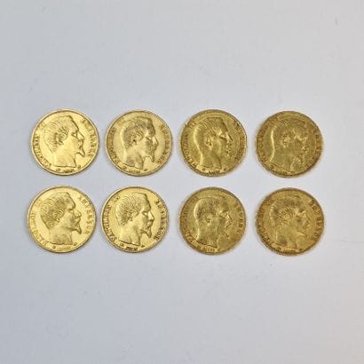8 PIECES DE 20 FRANCS FRANCAIS OR Napoléon...