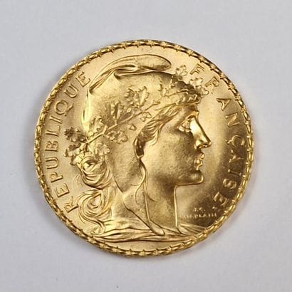 1 PIECE DE 20 FRANCS FRANCAIS OR au Coq Année...