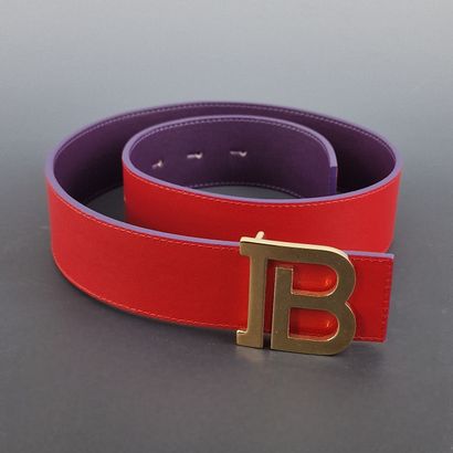 BALMAIN - CEINTURE réversible en cuir rouge,...