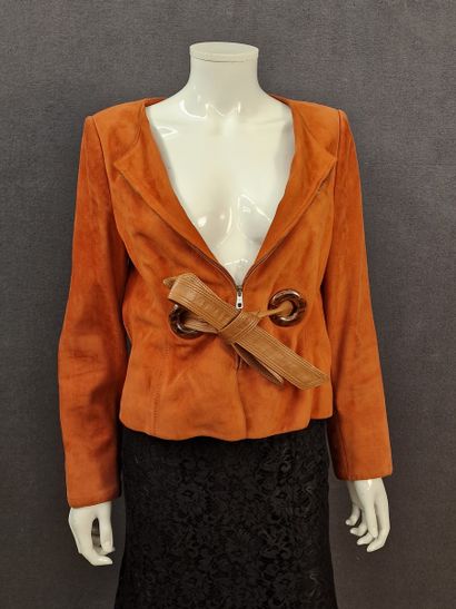VALENTINO - Rust velvet goatskin zipped jacket,...
