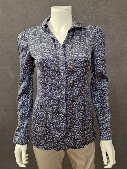 VERSACE -Shirt in taupe silk crepe printed...