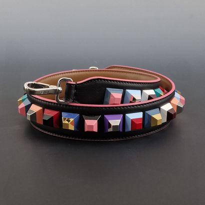 FENDI - Black leather BANDOULIERE STRAP adorned...