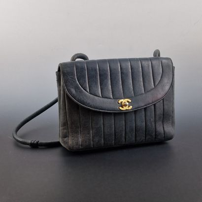 CHANEL - 25cm navy lambskin leather BAG with...