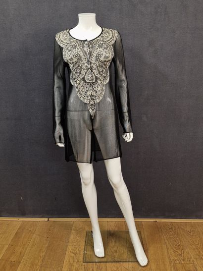 KENZO - Long black knit CARDIGAN with gray...