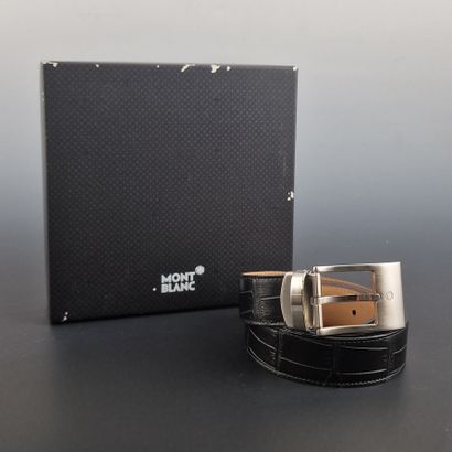 MONTBLANC - MEN'S BELT in black crocodile-embossed...