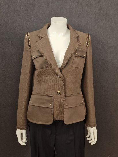 ESCADA - VESTE en lainage taupe à finitions...