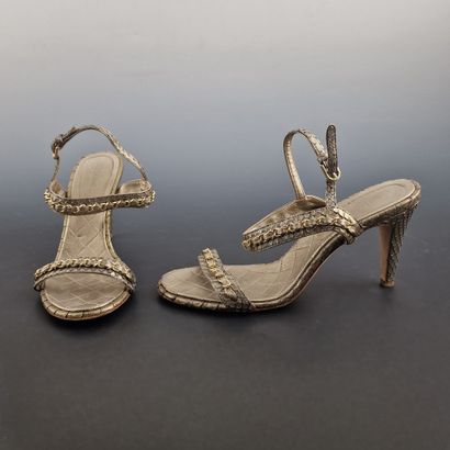 CHANEL - PAIR OF SANDALS in glittery metallic...
