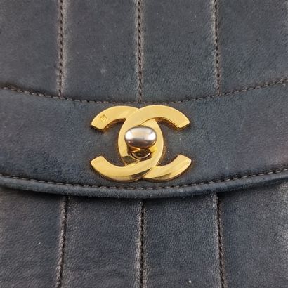 CHANEL - 25cm navy lambskin leather BAG with...