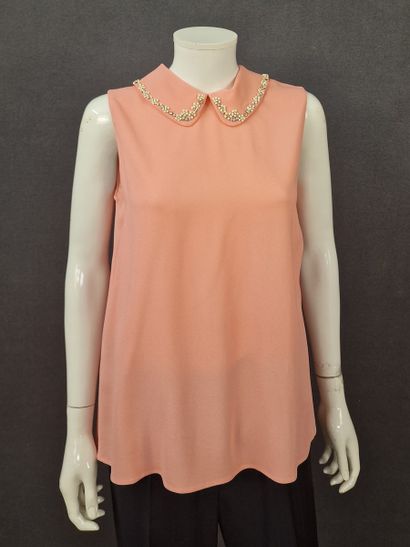 MIU MIU - Sleeveless pink crepe top with...
