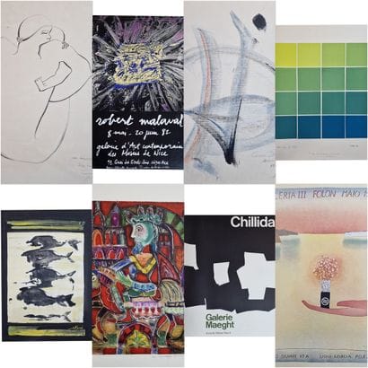 ENSEMBLE D'AFFICHES, ESTAMPES, PHOTOS d'artistes...