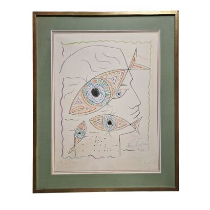 Jean COCTEAU (1889-1963)
Profil aux poissons
LITHOGRAPHIE...