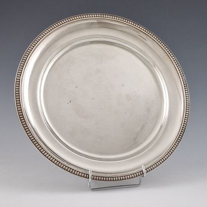 PLAT ROND en métal argenté de Style Empire...