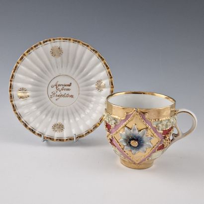 WHITE AND GOLDEN PORCELAIN CUP AND MUSTACHE...