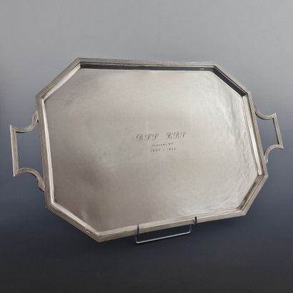 LARGE octagonal silver-plated serving tray...
