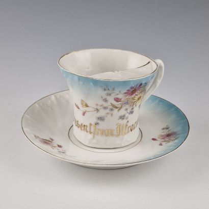 WHITE, BLUE AND GOLD PORCELAIN CUP AND MUG...
