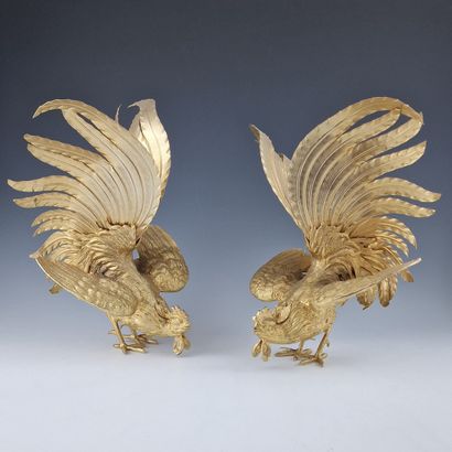 PAIR OF LARGE COCK STATUETTES FOR TABLE DECORATIONS...
