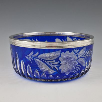 JATTE RONDE en cristal overlay bleu et blanc...