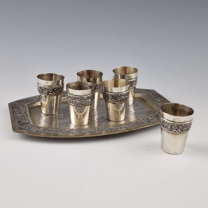 SUITE OF 6 Indochine silver LIQUEUR GOBELETS...