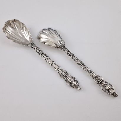 PAIR OF SERVING SPOONS in silver 925 Millièmes...