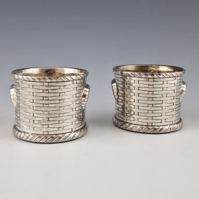 Pair of wicker basket-shaped wine-bottle...