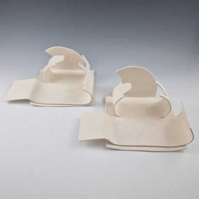 2 RARE AND AMAZING free-form dishes in ivory-glazed...