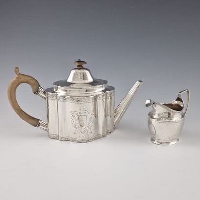 925 silver OVAL TEAPOT AND MILK POT with...