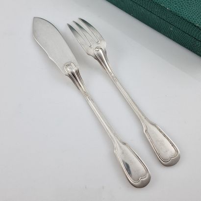 SET OF 12 SILVER-METAL FISHING CUTLERY Circa...