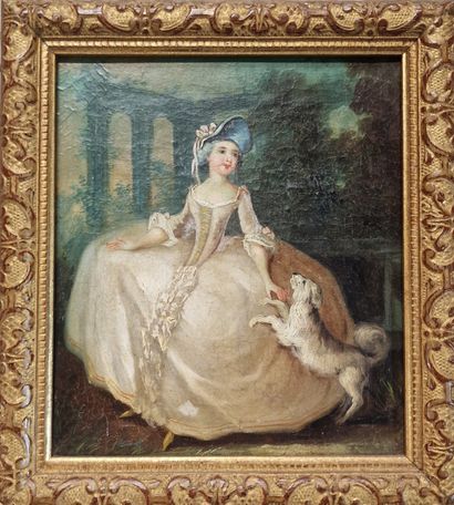 Portrait of a lady and her dog OIL ON CANVAS...