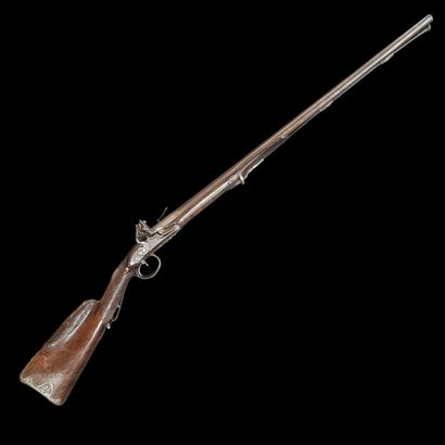 FUSIL DE CHASSE DOUBLE A SILEX. 
Canons rebronzés...