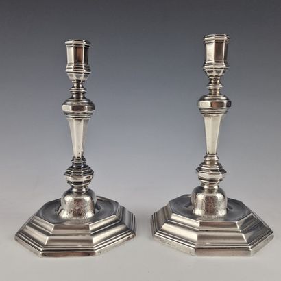 PAIR OF SILVER FLAMBEAUX (950 thousandths)...