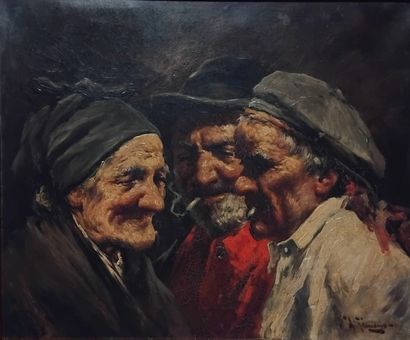 ECOLE ESPAGNOLE
Deux vieils homme et une...