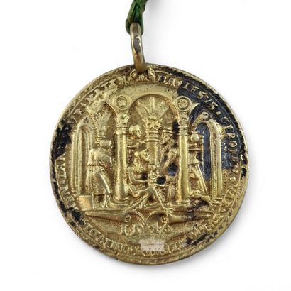 MEDAILLE en argent doré, avec bélière, figurant...