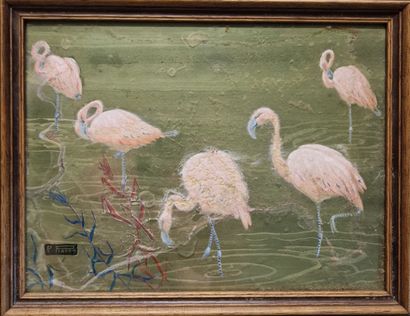 Pierre RAFFY (1919 - 1990) 
Flamants roses...