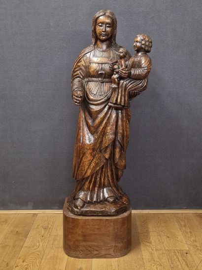VIRGIN WITH CHILD in carved wood, hollowed...