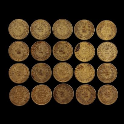 20 PIECES DE 20 FRANCS FRANCAIS OR Napoléon...