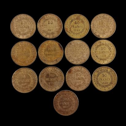 13 PIECES DE 20 FRANCS FRANCAIS OR au Génie
P....